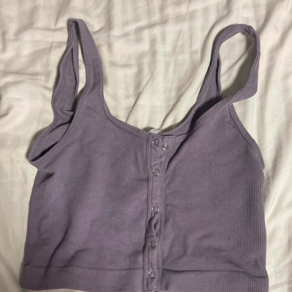 Purple Ribbed Button-Up Crop Top